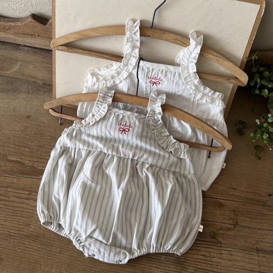 ノースリーブロンパース リボンショルダーフリルキャミソールロンパース【mh0010353】