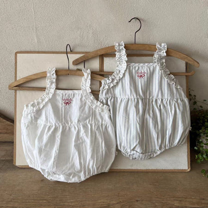 ノースリーブロンパース リボンショルダーフリルキャミソールロンパース【mh0010353】