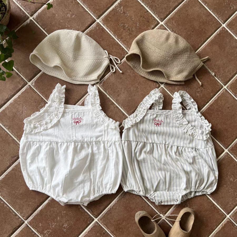 ノースリーブロンパース リボンショルダーフリルキャミソールロンパース【mh0010353】