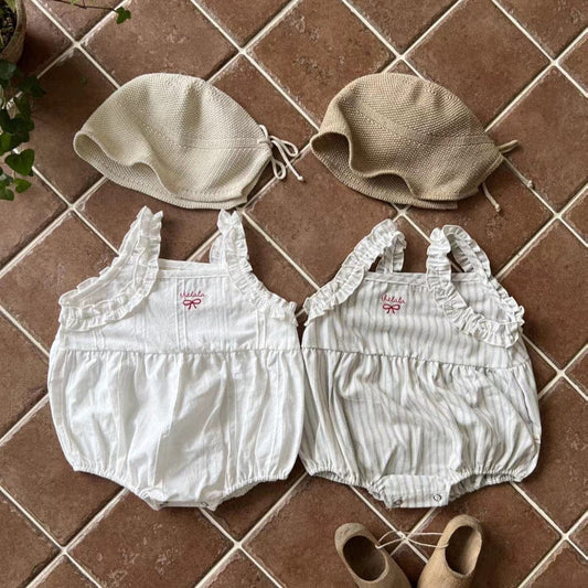 ノースリーブロンパース リボンショルダーフリルキャミソールロンパース【mh0010353】