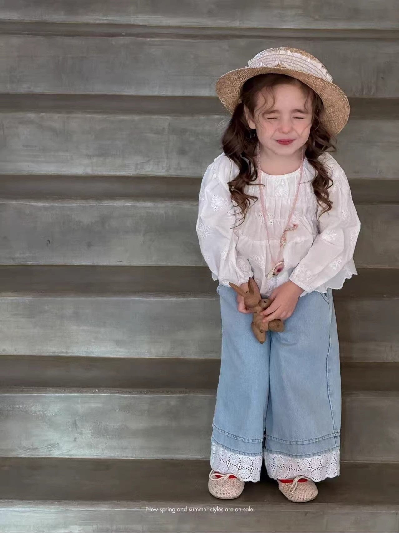 デニムパンツ 裾レースワイドルーズデニムパンツジーンズ【mh0010360】