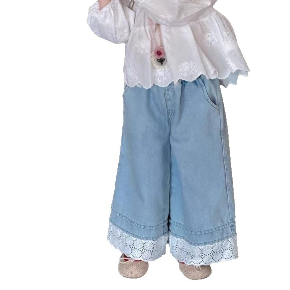 デニムパンツ 裾レースワイドルーズデニムパンツジーンズ【mh0010360】