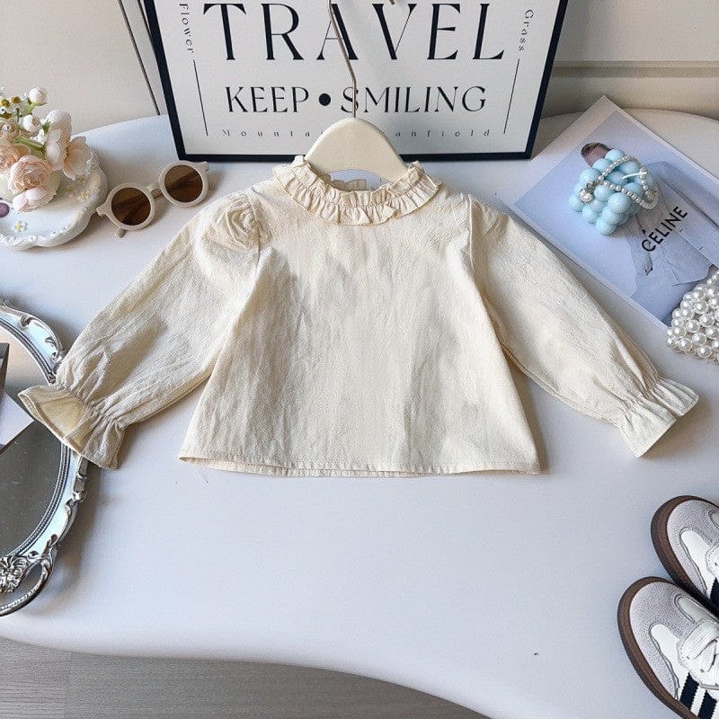 長袖セットアップ デニムフリルノースリーブベスト+ルーズロングパンツ/スタンドフリル襟長袖ブラウス【mh0010361】