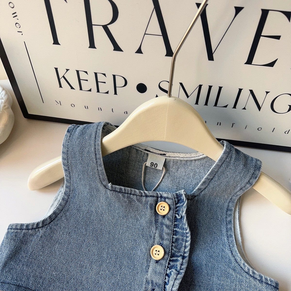 長袖セットアップ デニムフリルノースリーブベスト+ルーズロングパンツ/スタンドフリル襟長袖ブラウス【mh0010361】