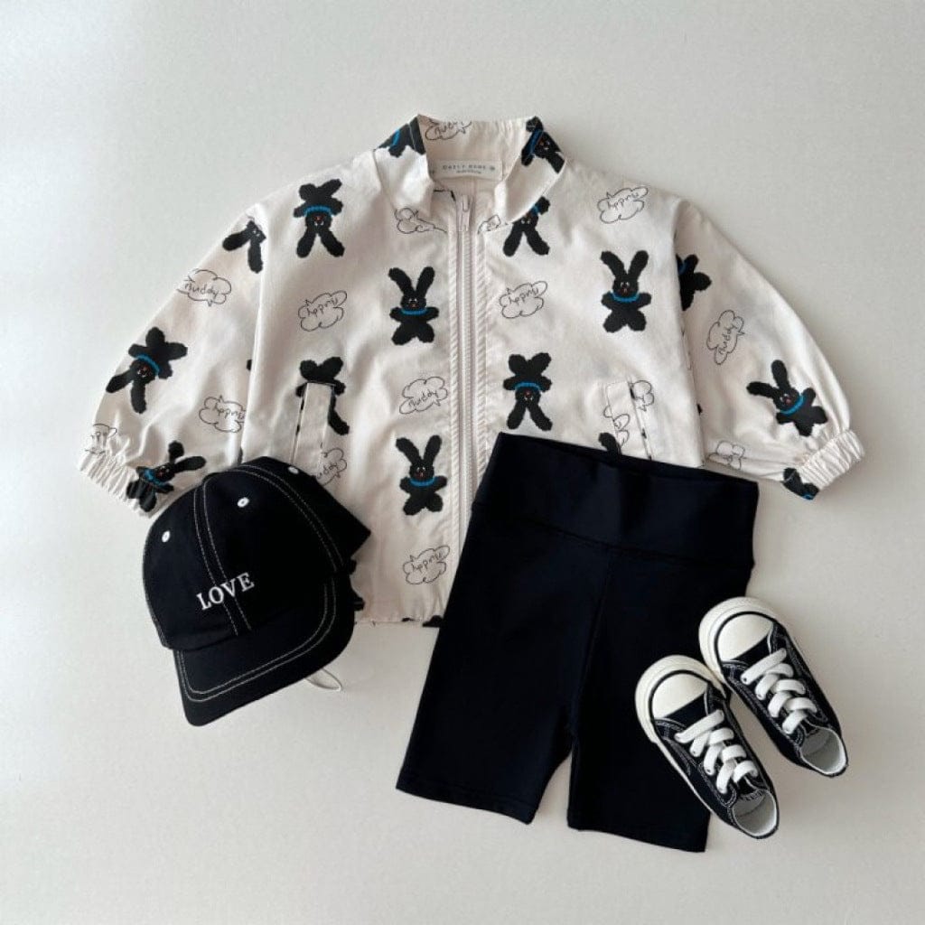 ショートコート・ジャケット・ジャンパー ベアくま/うさぎプリントドロストウィンドブレーカージャケット【mh0010362】