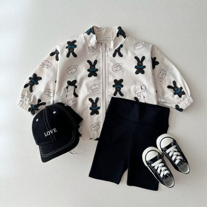 ショートコート・ジャケット・ジャンパー ベアくま/うさぎプリントドロストウィンドブレーカージャケット【mh0010362】