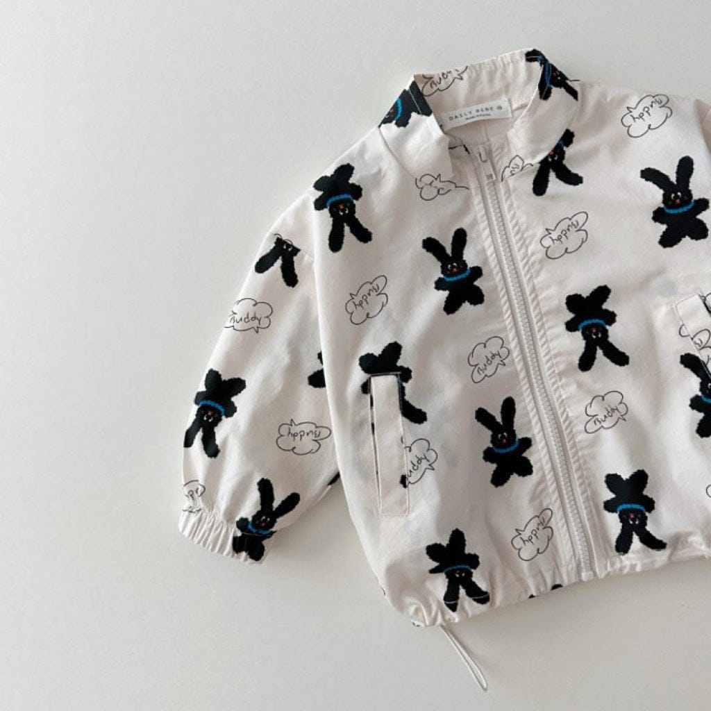 ショートコート・ジャケット・ジャンパー ベアくま/うさぎプリントドロストウィンドブレーカージャケット【mh0010362】