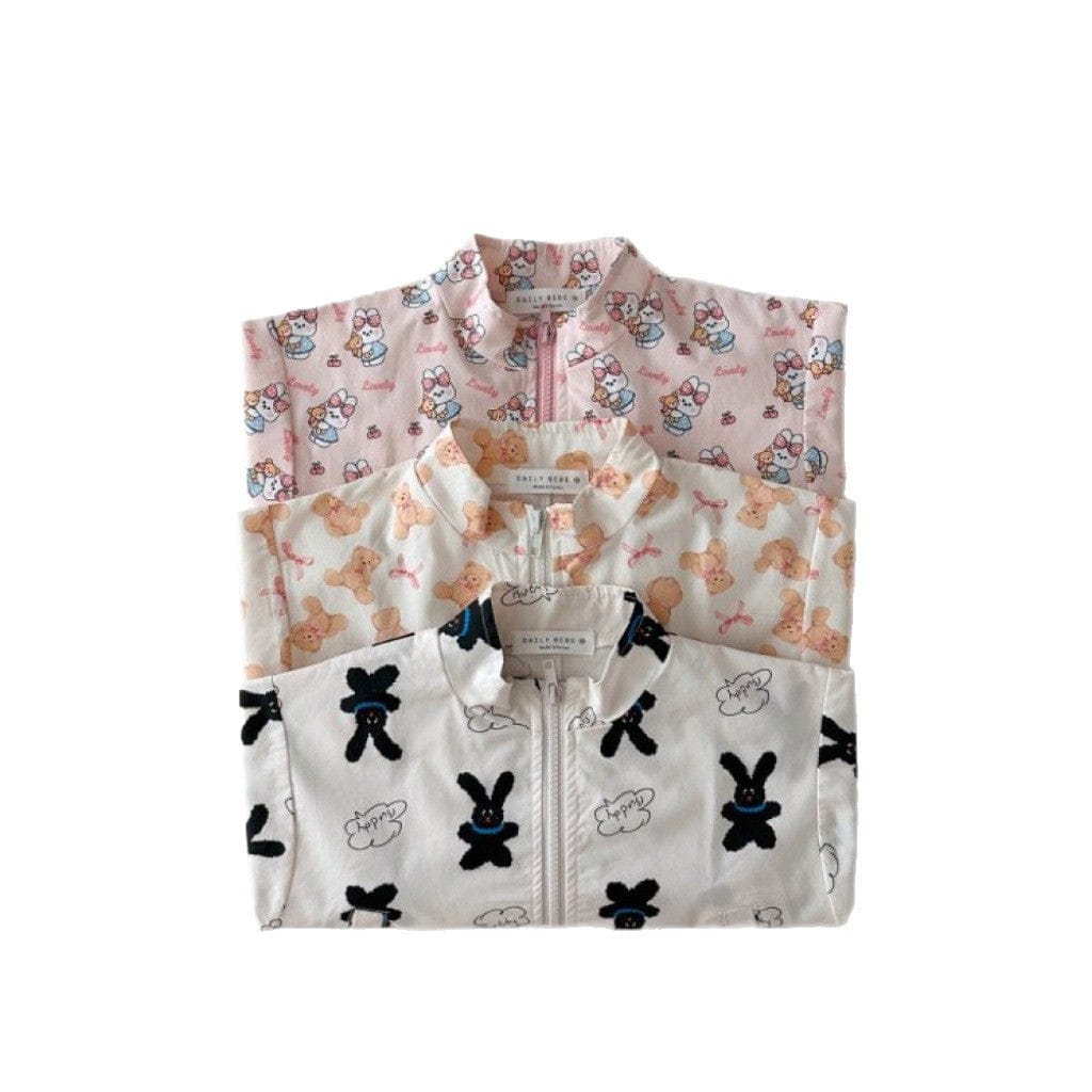 ショートコート・ジャケット・ジャンパー ベアくま/うさぎプリントドロストウィンドブレーカージャケット【mh0010362】