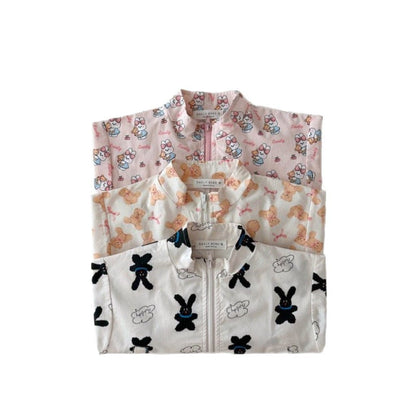 ショートコート・ジャケット・ジャンパー ベアくま/うさぎプリントドロストウィンドブレーカージャケット【mh0010362】