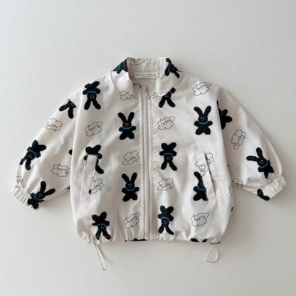 ショートコート・ジャケット・ジャンパー ベアくま/うさぎプリントドロストウィンドブレーカージャケット【mh0010362】