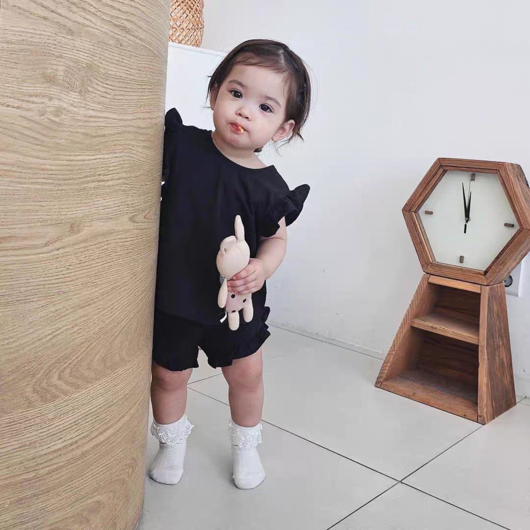 ノースリーブセットアップ バックリボンフリルショルダーブラウス+ショートパンツセット【mh0010368】