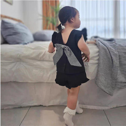 ノースリーブセットアップ バックリボンフリルショルダーブラウス+ショートパンツセット【mh0010368】