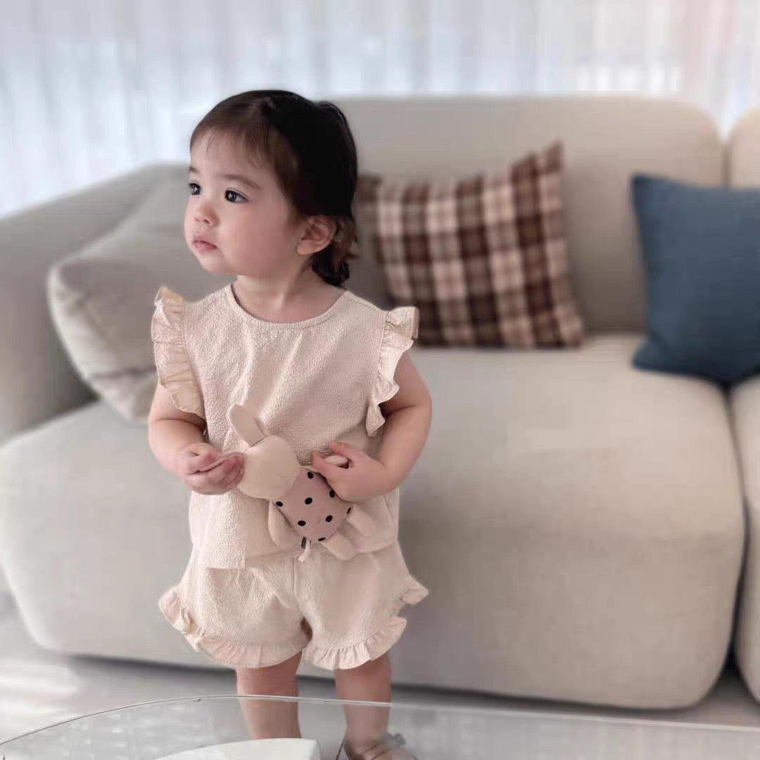 ノースリーブセットアップ バックリボンフリルショルダーブラウス+ショートパンツセット【mh0010368】