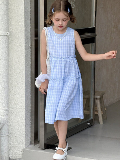 ノースリーブワンピース チェックノースリーブガーリーワンピース【mh0010378】