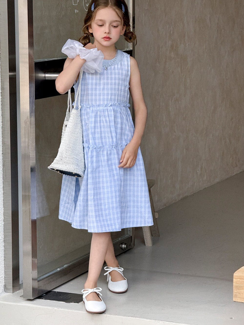 ノースリーブワンピース チェックノースリーブガーリーワンピース【mh0010378】