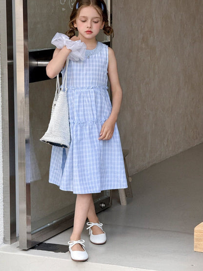 ノースリーブワンピース チェックノースリーブガーリーワンピース【mh0010378】