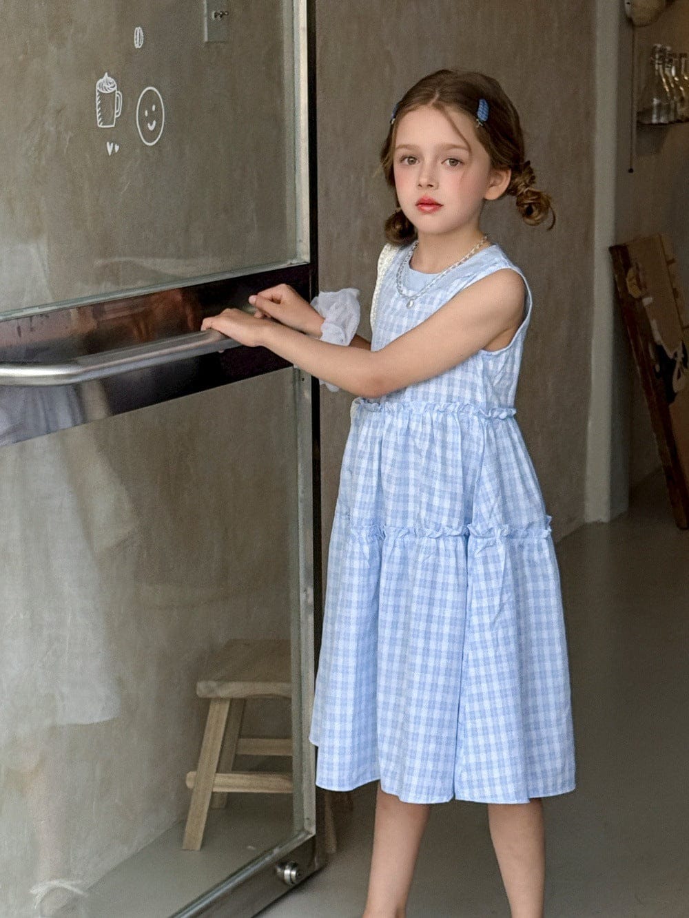 ノースリーブワンピース チェックノースリーブガーリーワンピース【mh0010378】