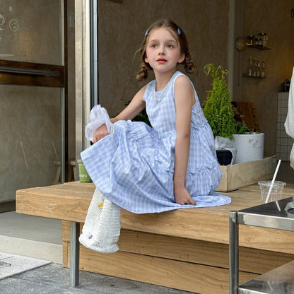 ノースリーブワンピース チェックノースリーブガーリーワンピース【mh0010378】