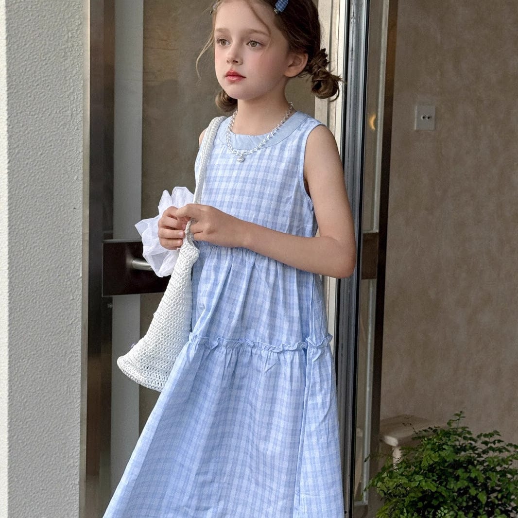 ノースリーブワンピース チェックノースリーブガーリーワンピース【mh0010378】