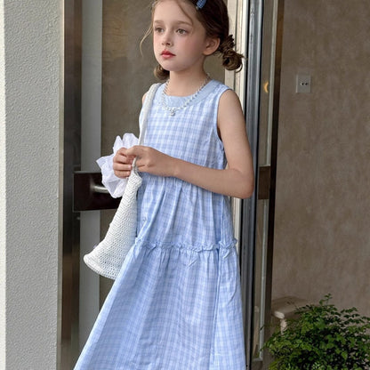 ノースリーブワンピース チェックノースリーブガーリーワンピース【mh0010378】