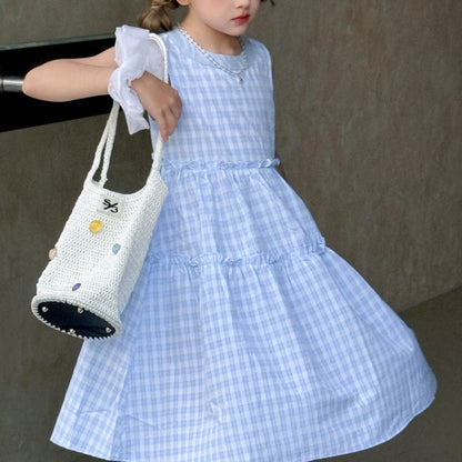 ノースリーブワンピース チェックノースリーブガーリーワンピース【mh0010378】