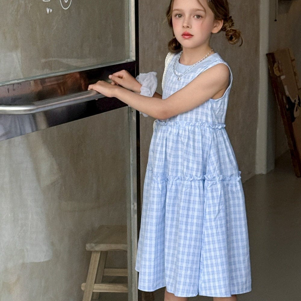 ノースリーブワンピース チェックノースリーブガーリーワンピース【mh0010378】