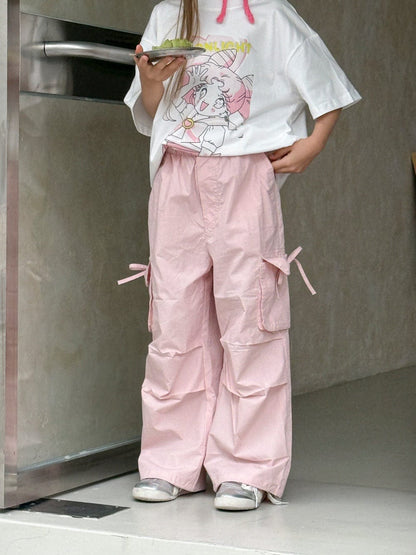 ロングパンツ・スウェットパンツ リボンポケットピンクカーゴパンツ【mh0010379】