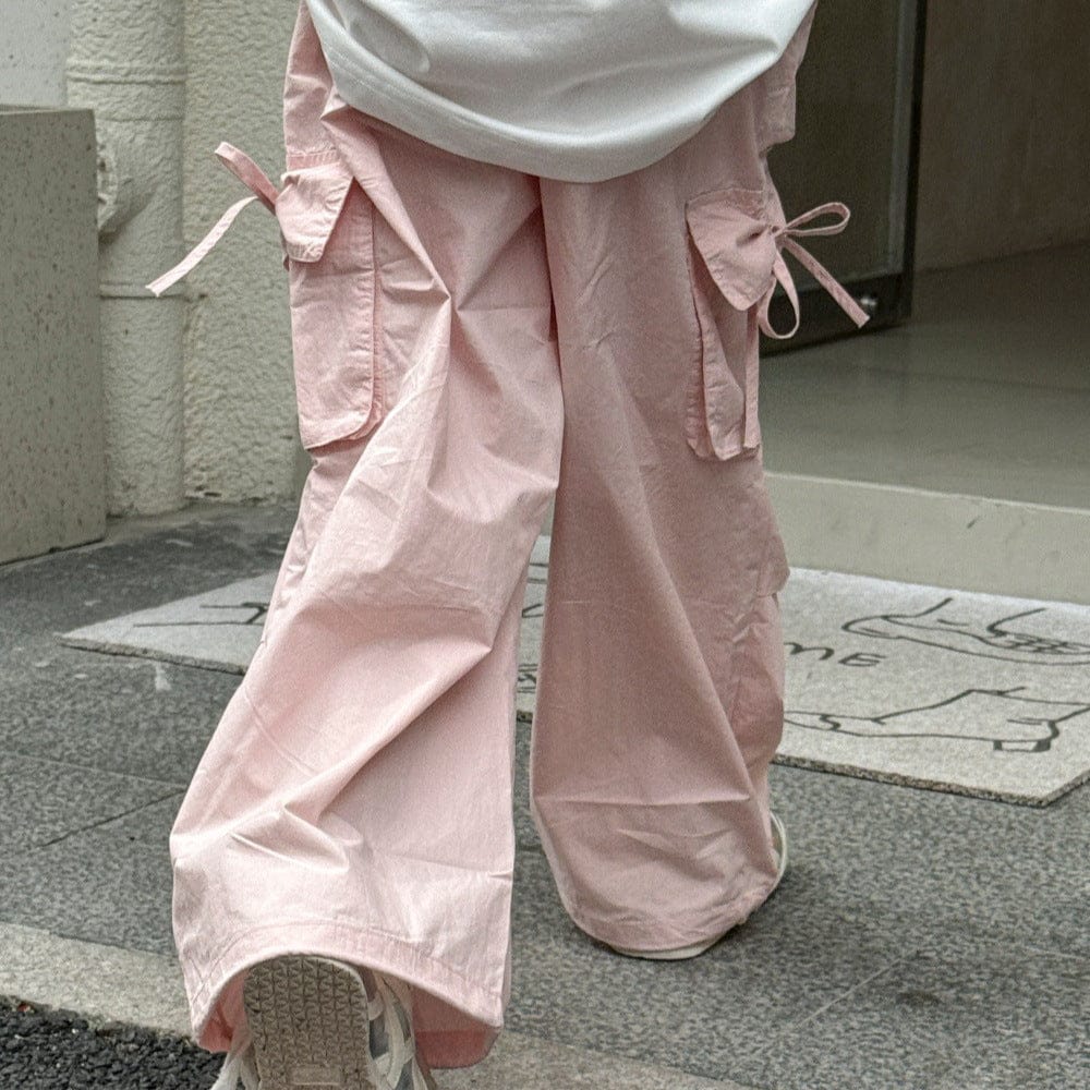 ロングパンツ・スウェットパンツ リボンポケットピンクカーゴパンツ【mh0010379】