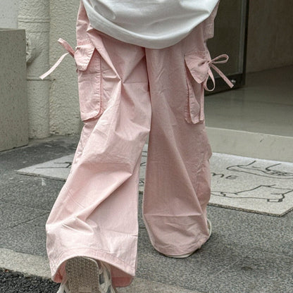 ロングパンツ・スウェットパンツ リボンポケットピンクカーゴパンツ【mh0010379】