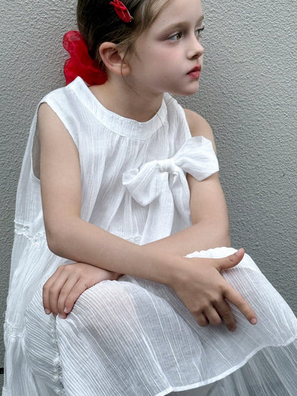 タンクトップ・キャミソール・ノースリーブトップス ビッグリボンノースリーブサマードレスワンピース【mh0010380】