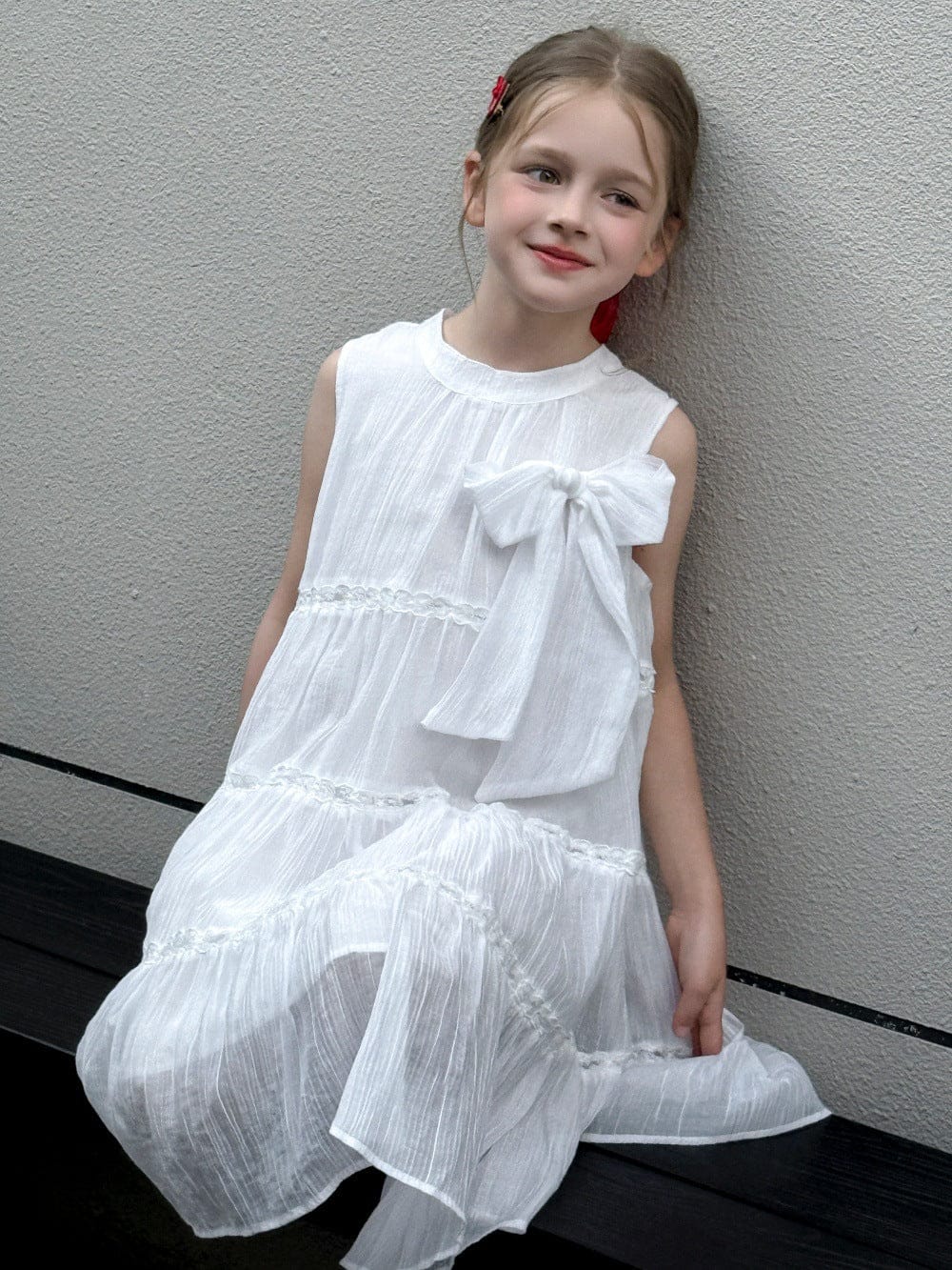 タンクトップ・キャミソール・ノースリーブトップス ビッグリボンノースリーブサマードレスワンピース【mh0010380】