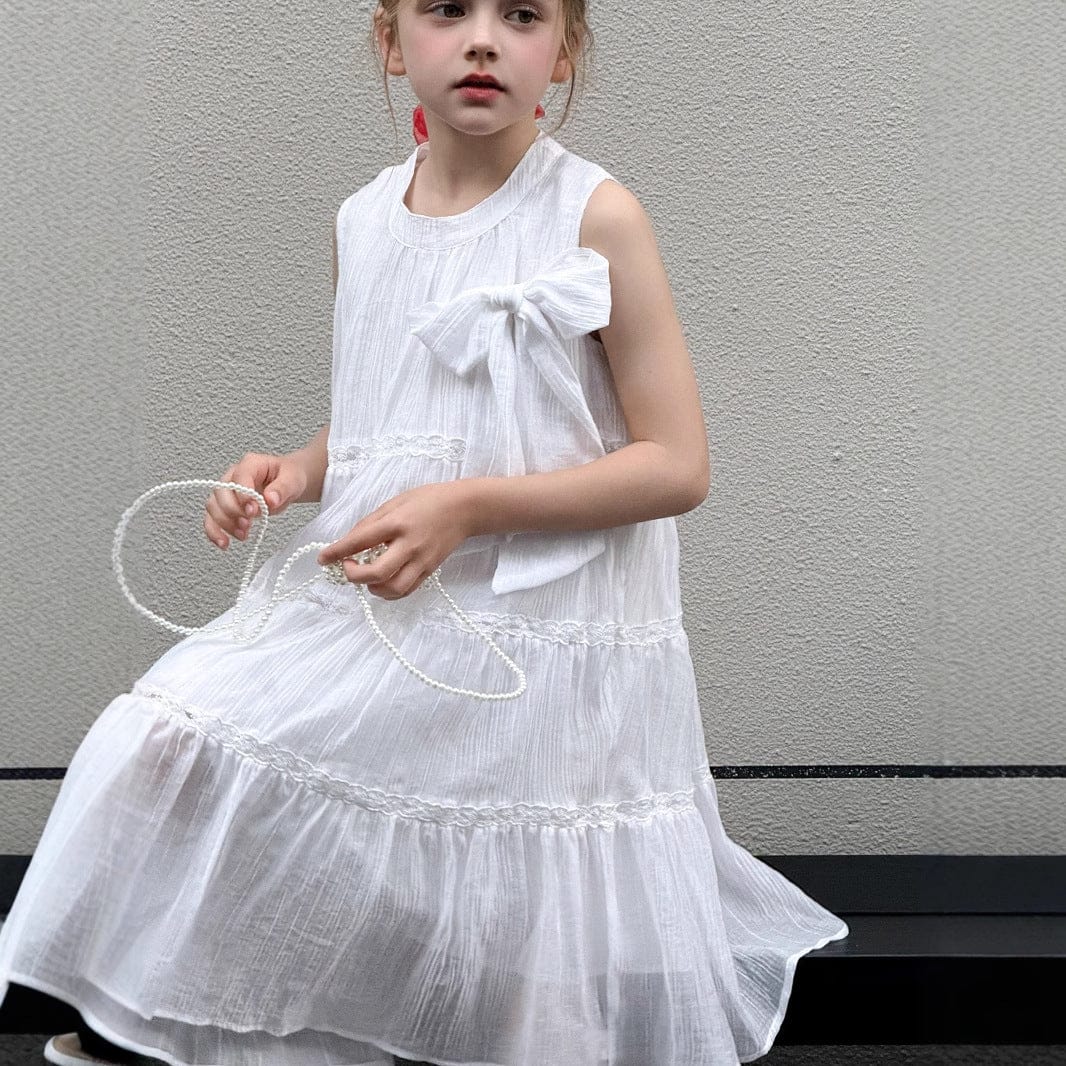 タンクトップ・キャミソール・ノースリーブトップス ビッグリボンノースリーブサマードレスワンピース【mh0010380】