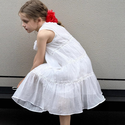 タンクトップ・キャミソール・ノースリーブトップス ビッグリボンノースリーブサマードレスワンピース【mh0010380】