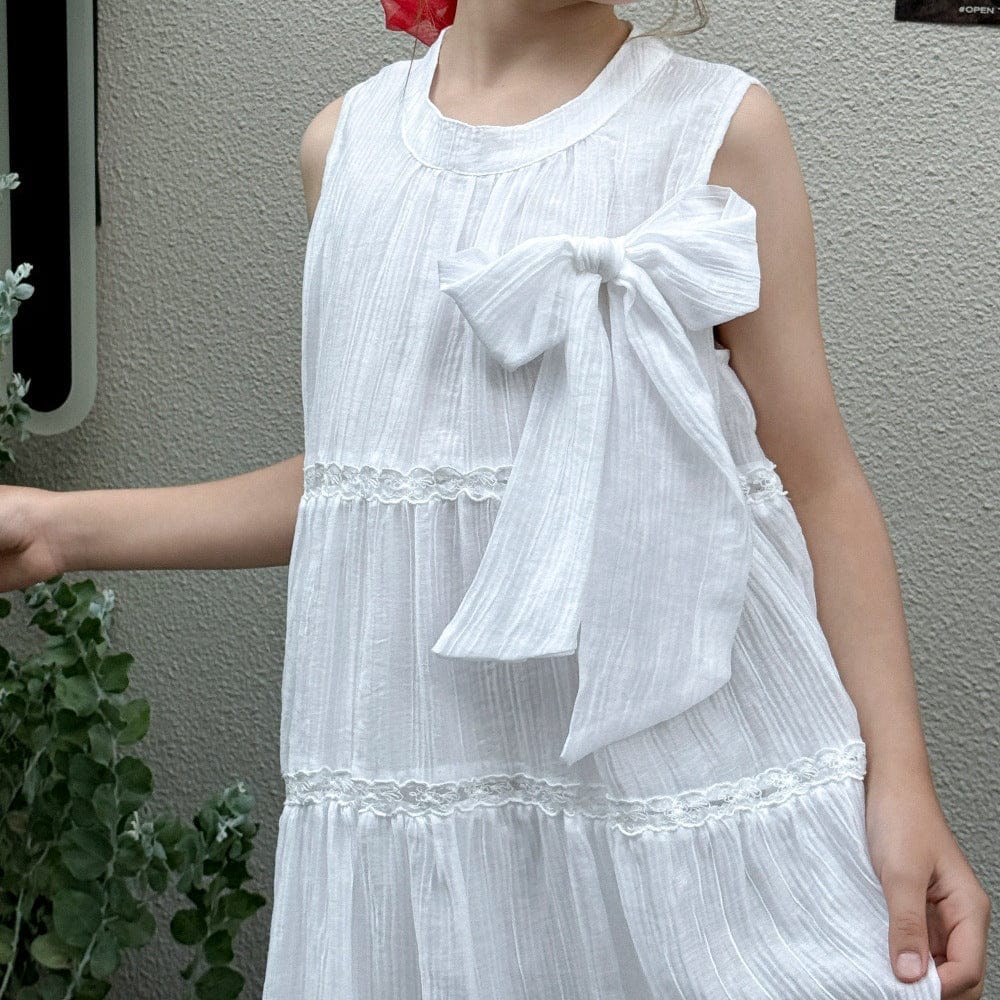 タンクトップ・キャミソール・ノースリーブトップス ビッグリボンノースリーブサマードレスワンピース【mh0010380】