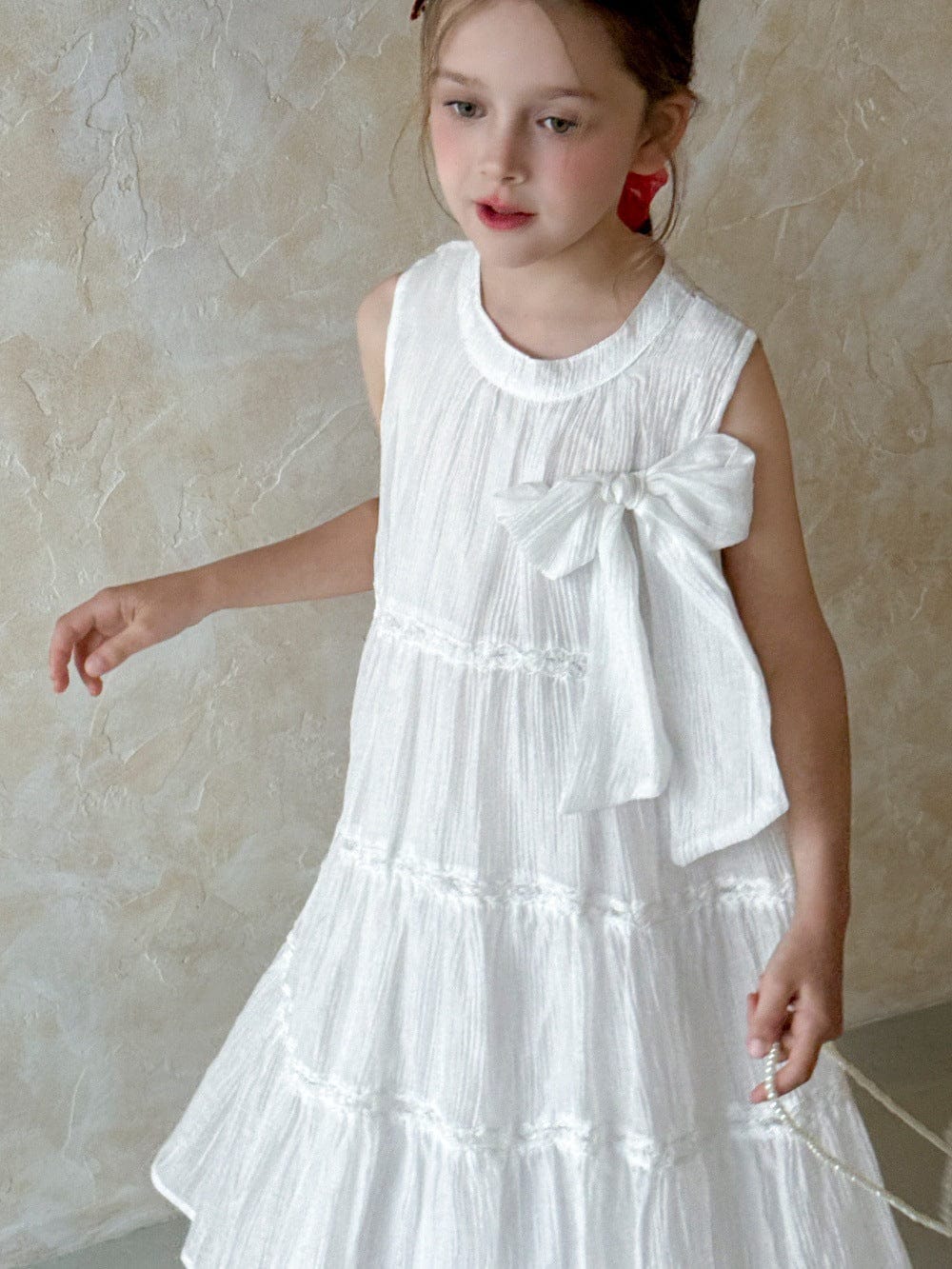 タンクトップ・キャミソール・ノースリーブトップス ビッグリボンノースリーブサマードレスワンピース【mh0010380】