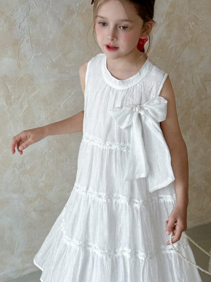 タンクトップ・キャミソール・ノースリーブトップス ビッグリボンノースリーブサマードレスワンピース【mh0010380】