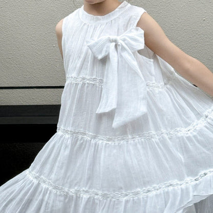 タンクトップ・キャミソール・ノースリーブトップス ビッグリボンノースリーブサマードレスワンピース【mh0010380】