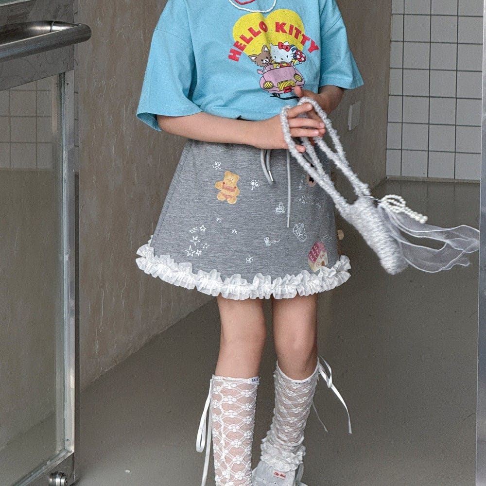 スカート 裾フリルプリントスウェットスカート【mh0010382】