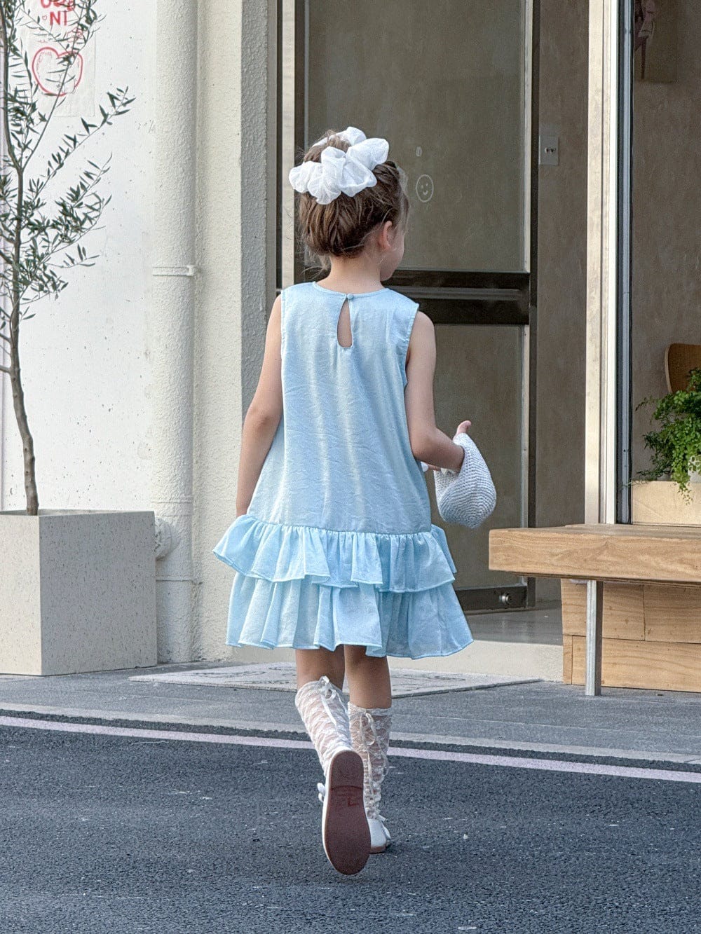 ノースリーブワンピース リボン裾ダブルフリルノースリーブワンピース【mh0010384】