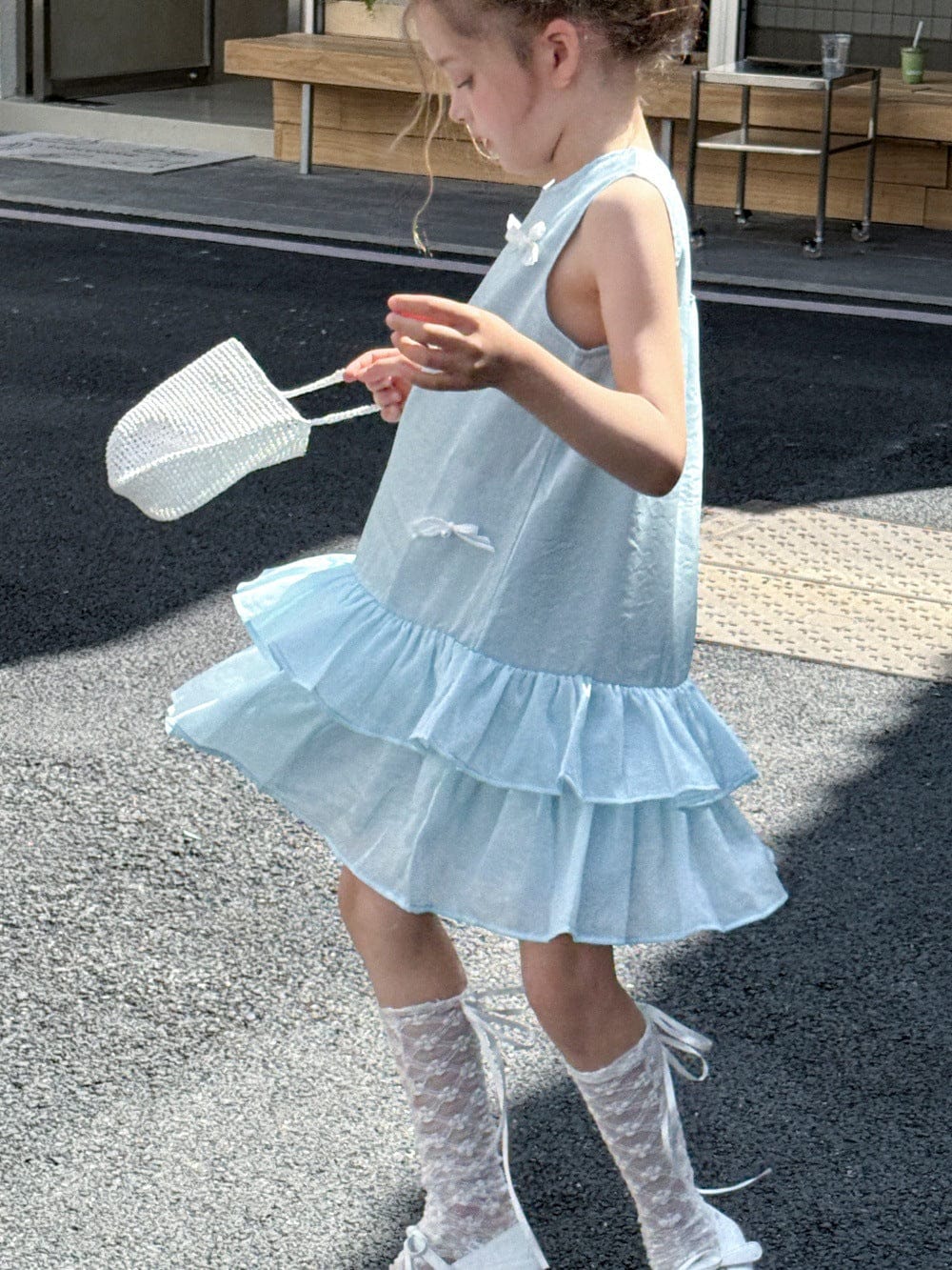 ノースリーブワンピース リボン裾ダブルフリルノースリーブワンピース【mh0010384】