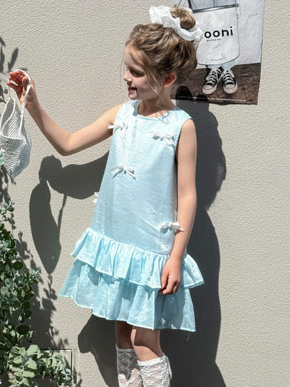 ノースリーブワンピース リボン裾ダブルフリルノースリーブワンピース【mh0010384】