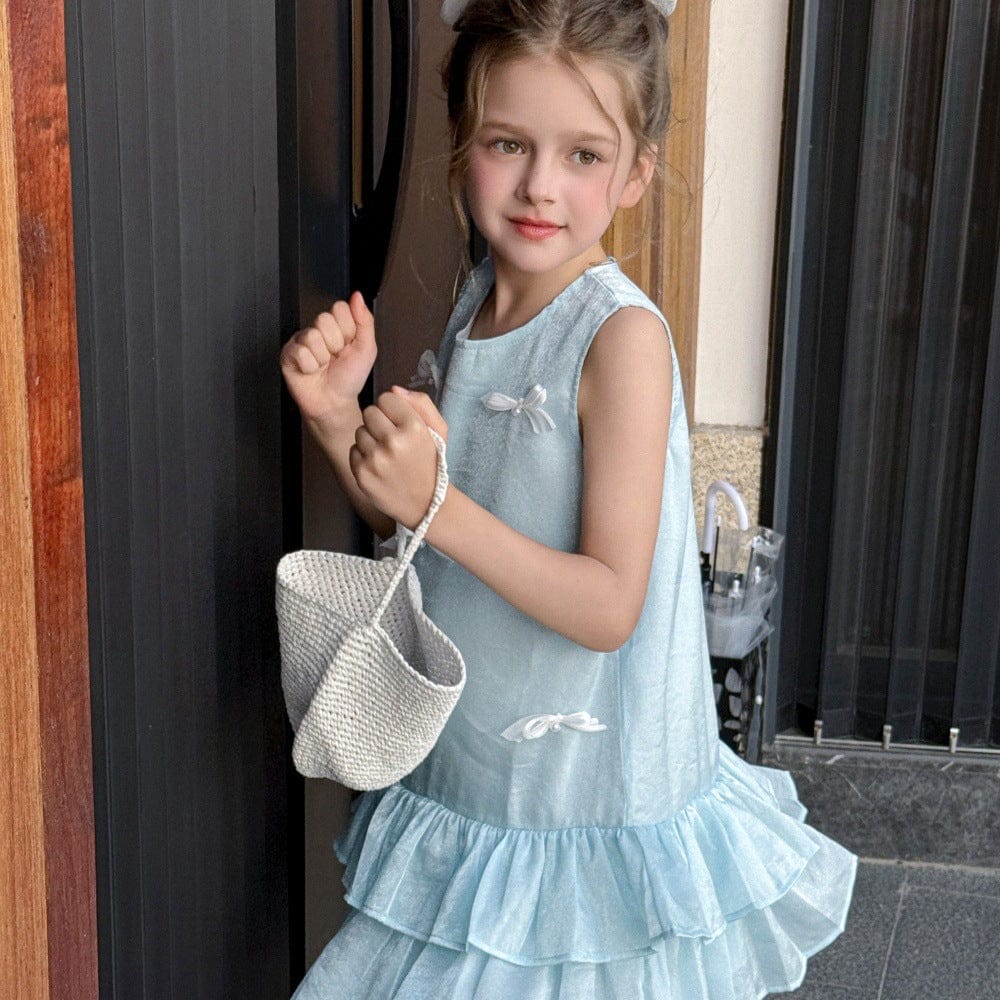 ノースリーブワンピース リボン裾ダブルフリルノースリーブワンピース【mh0010384】