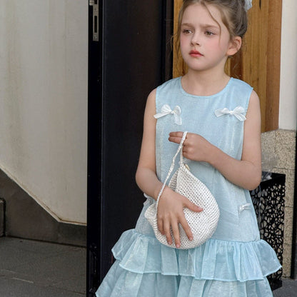 ノースリーブワンピース リボン裾ダブルフリルノースリーブワンピース【mh0010384】