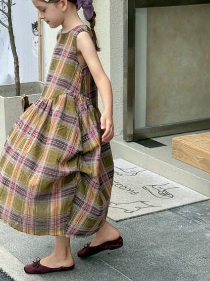 ノースリーブワンピース レトロチェックノースリーブワンピース【mh0010386】