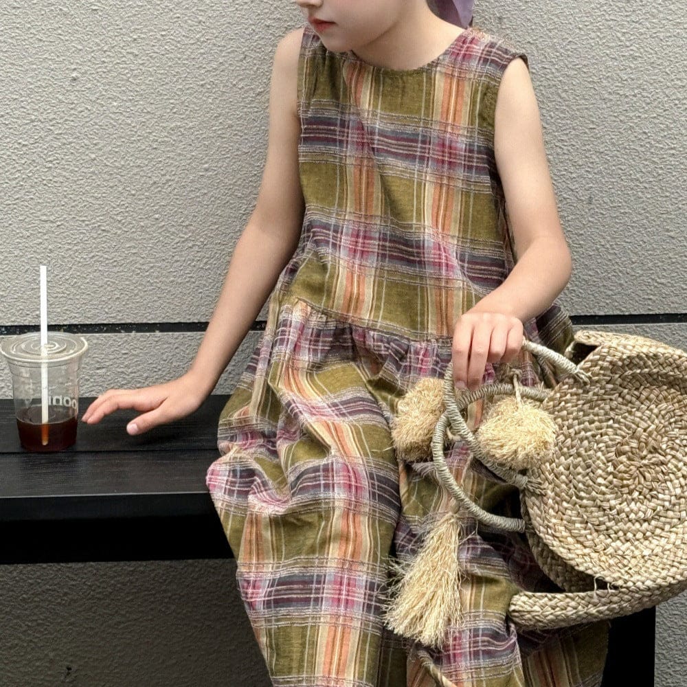 ノースリーブワンピース レトロチェックノースリーブワンピース【mh0010386】