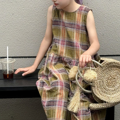 ノースリーブワンピース レトロチェックノースリーブワンピース【mh0010386】