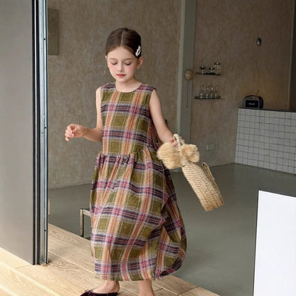 ノースリーブワンピース レトロチェックノースリーブワンピース【mh0010386】