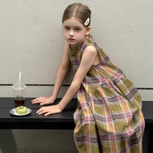 ノースリーブワンピース レトロチェックノースリーブワンピース【mh0010386】