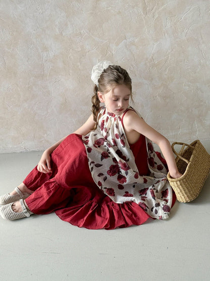 ノースリーブワンピース ローズフラワーホルターネックジレトップス+キャミソールワンピースセット【mh0010391】