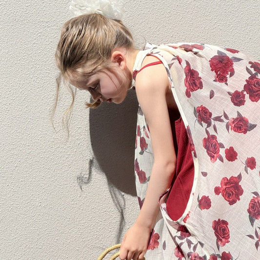 ノースリーブワンピース ローズフラワーホルターネックジレトップス+キャミソールワンピースセット【mh0010391】